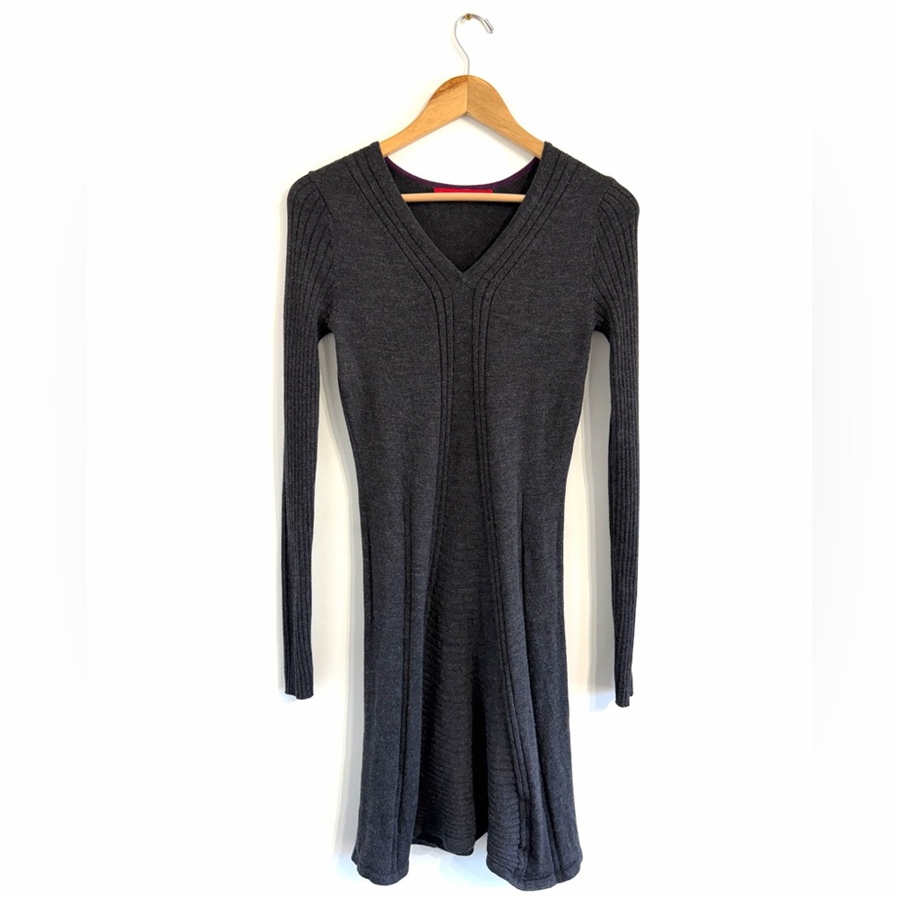 Krimson Klover Merino wool dress long sleeve v-neck knit black grey